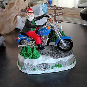 Harley-Davidson Blue Motorcycle Santa Holiday Figurine